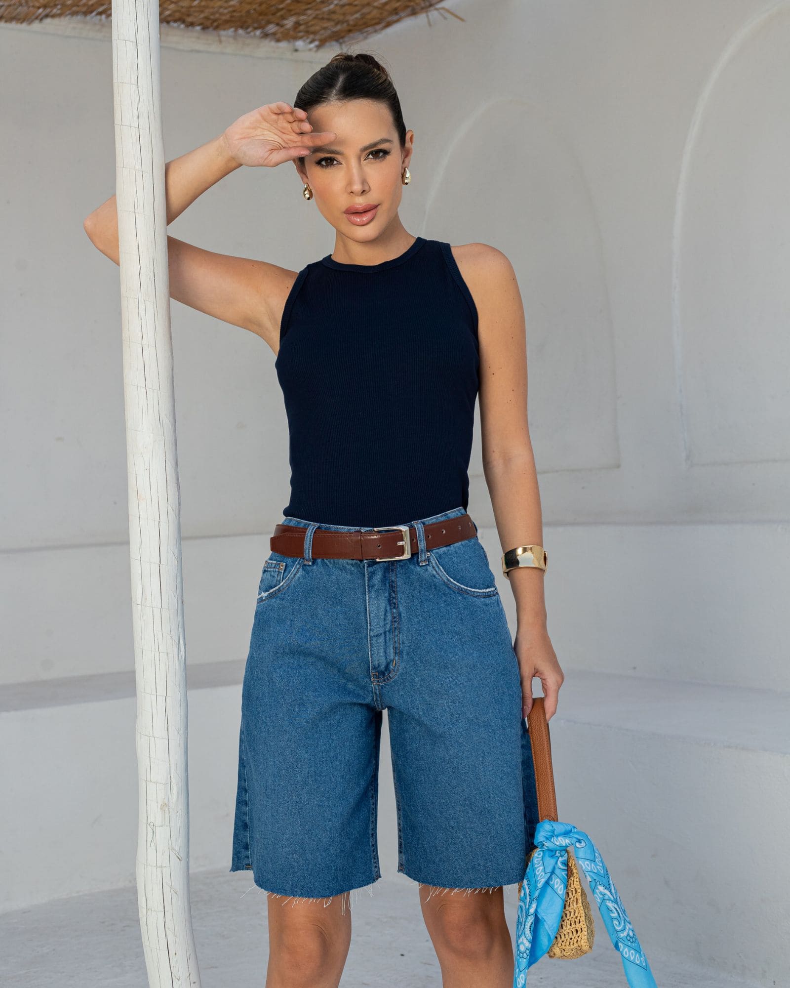 Bermuda Jeans Barra a Fio