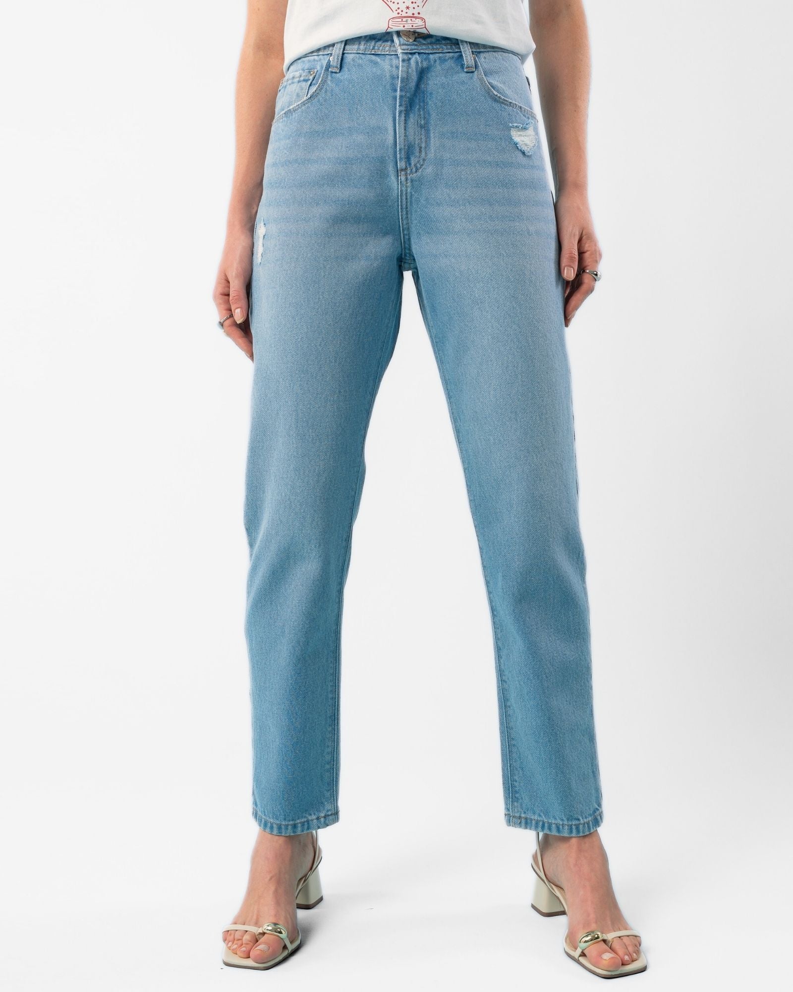 Calça Mom Jeans Lavagem Marmorizada