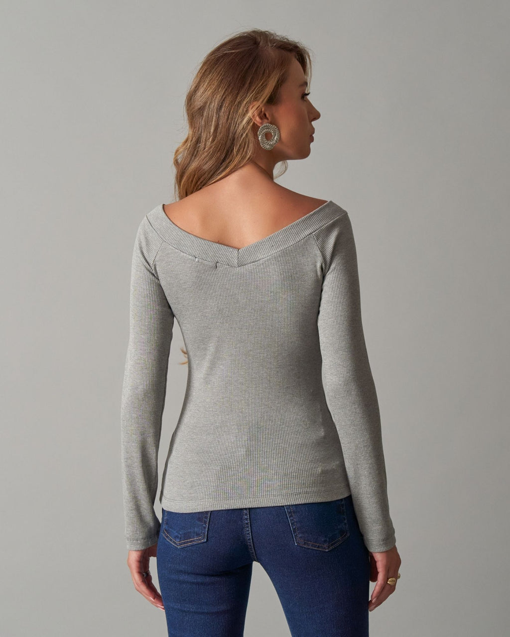 Blusa de Malha Canelada Gola V