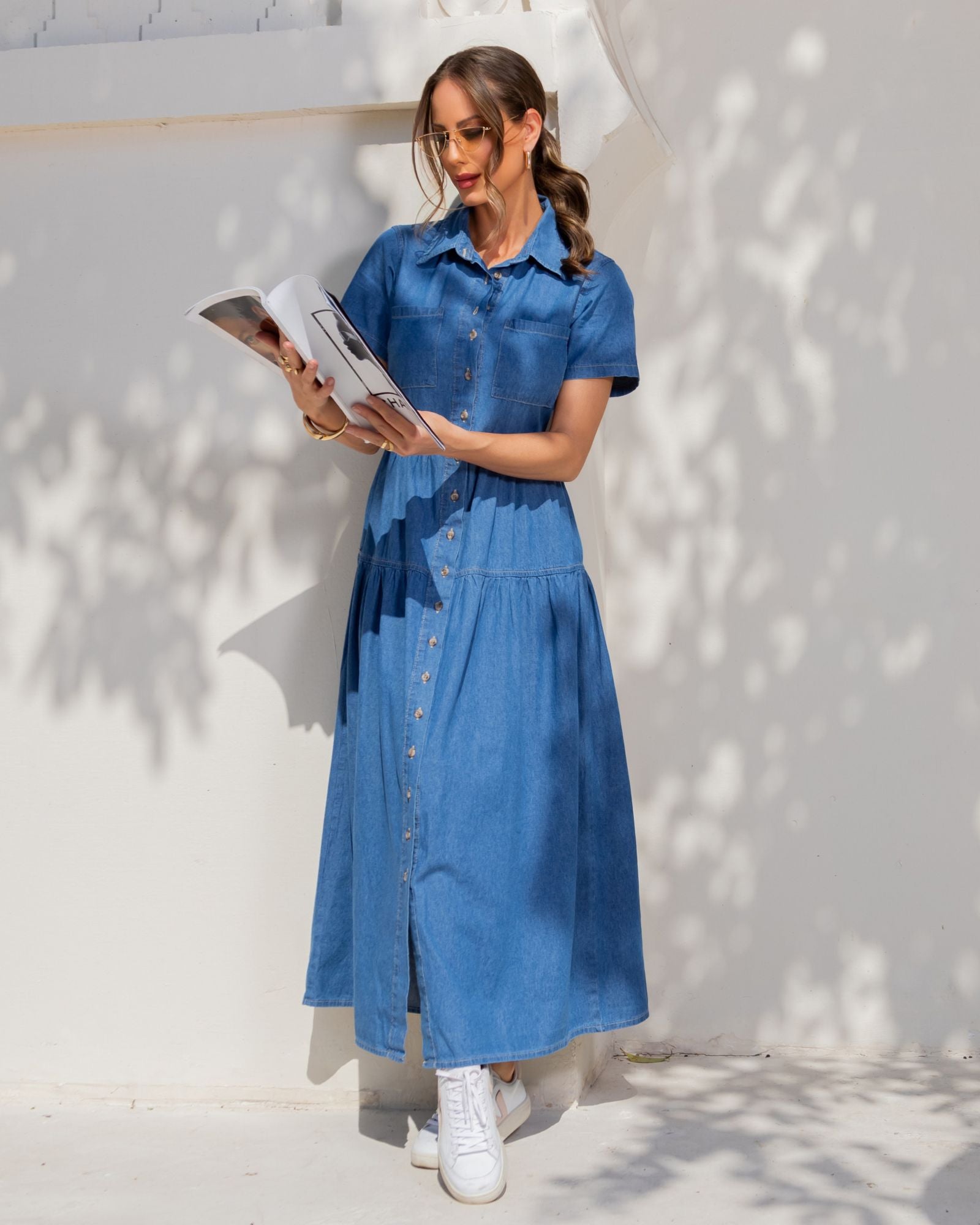 Vestido Jeans Marias manga curta claro