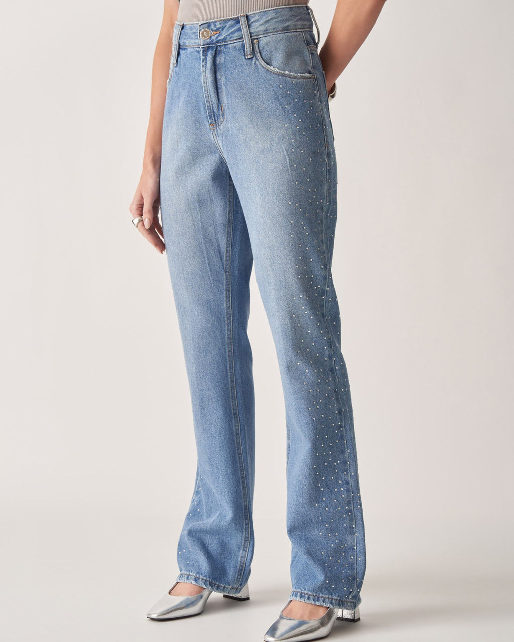 Calça Reta com Strass Hot Fix